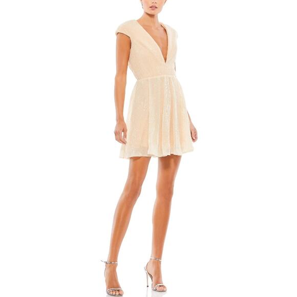 Mac Duggal Ieena 26306 Mini Dress Fit & Flare V-Neck Cap Sleeve Porcelain Size 4 - Picture 1 of 10